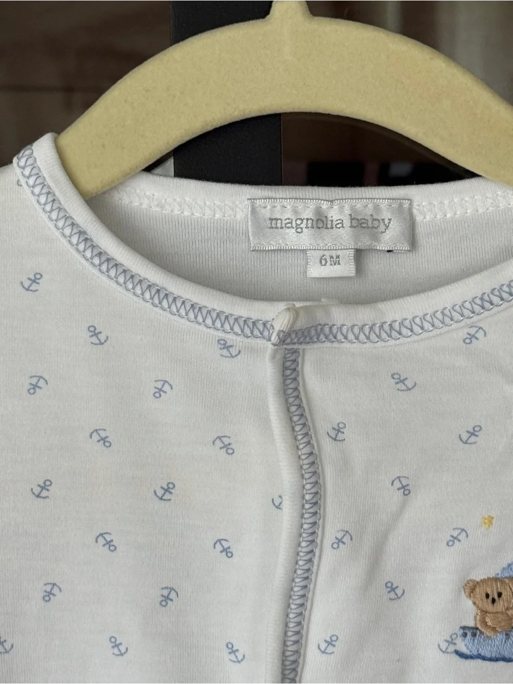 Magnolia baby pima footies embroidered teddy bear anchors sailboat nautical boy
